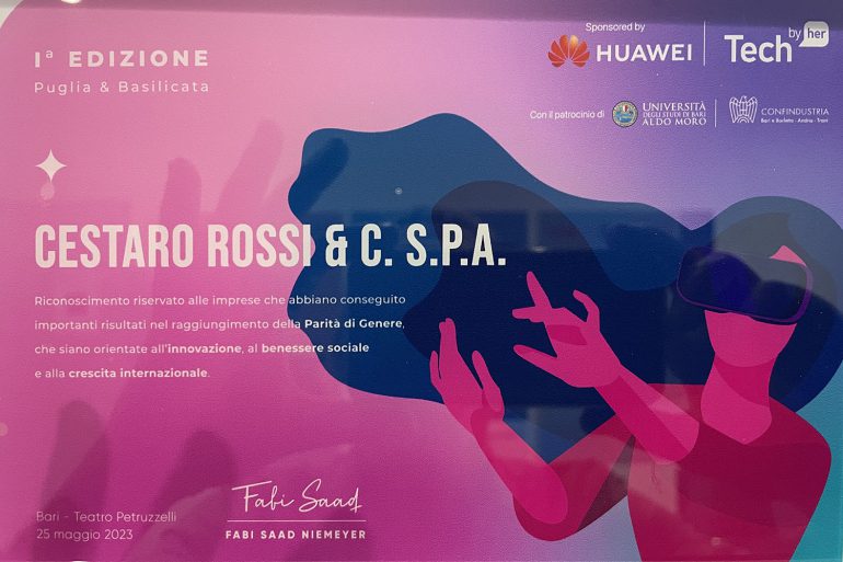 Cestaro Rossi  S.p.A. ha ricevuto il premio «Tech by Her»